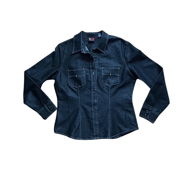 Vintage 90s Western Rancher Black Denim Jacket Shirt NY Jeans Large Streetwear - Picture 7 of 11